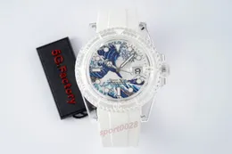 Orologio 5G.Factory Serie di cristalli di vetro nastro bianco modello originale 3135 movimento 12 punti cis salto calendario trama è puro e trasparente