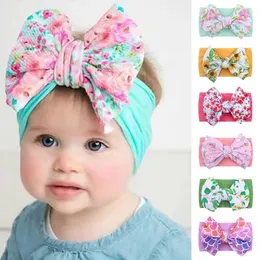 Acessórios de cabelo Crianças Big Bow Nylon Band Soft Elastic Adorno Bebê Headband Impresso Born Turban INS