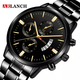 Wristwatches Top Brand Design Luxury Business Men's Fashion All Black Gold Steel Band Waterproof Multifunction Calender Watches 231115