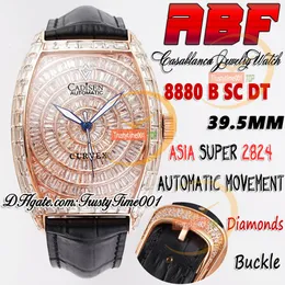 ABF CINTEE CURVEX AB8880 A2824 Automatyczna męska zegarek Baguette Paved Diamonds Rose Gold Case Out Diamond Tial Skórzany pasek Super Edition Trustime001Watches