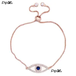 Braccialetti con ciondoli Pipitree Blu lucido Zircone Evil Eye Bracciale con ciondoli Femme Sier Colore oro Catena di rame Maglia Bracciali da donna Braccialetti Ebreo Dhlzr