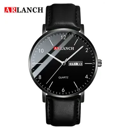 Armbanduhren Einfache Herren-Business-Uhr, komplett schwarz, modisch, multifunktional, wasserdicht, Stahlgeflecht, Lederband, lässig, Quarz, Geschenk 231115