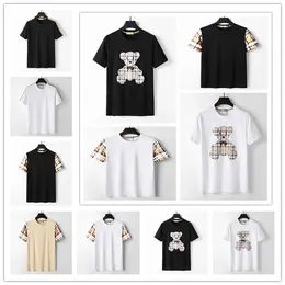 Designer Men's Tee Shirts Black White Beige Luxury Classic Plaid Patchwork Brodery 100% Cotton Multi Retro Casual Hip Hop Plus Size M- 3XL