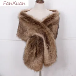 Szaliki Faux Fur Kobiety owijają długi pluszowy tippet dla kobiety duży luksusowy szalik sukienka imprezowa puszysta futrzana szal Poncho Bride 231115