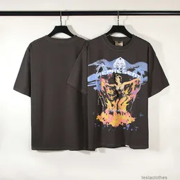 Designer de moda roupas de luxo camisetas Crrespresentclo graffiti chama controlador imprimir velho high street solto manga curta t-shirt