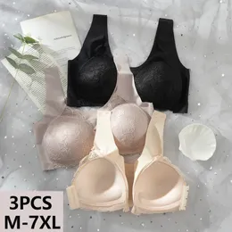 Bras 3PCS Sexy Front Closure Bralette Lace Plus Size Bra Female Lingerie M5XL Push Up Underwear Crop Top Intimate Seamless Brassiere 231115