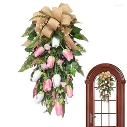 Dekorativa blommor tulpan krans 22 tum rosa blomma heminredning bröllopsdörr dekoration centerpieces för bord