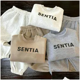 의류 세트 패션 키즈 스포츠 소년 여자 스웨트 셔츠 바지 veet 따뜻한 2pcs 어린이 옷 의상 드롭 배달 아기 출산 DHTXE