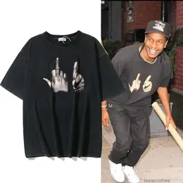 デザイナーファッション服ラグジュアリーティーTシャツトレンドBRハイストリートビンテージラップシンガーASAP ROCKY SAMY STYLEジェスチャーウォッシュショートスリーブTシャツ