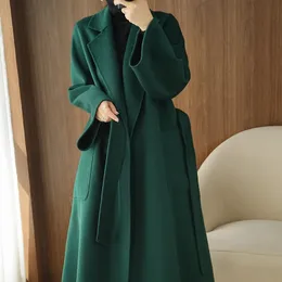 Pele feminina faux max high end onda de água padrão dupla face casaco de caxemira para mulheres comprimento médio 2023 outono inverno tecido de lã solto 231115