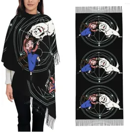 Szaliki pełne alchemik Cyan Glow Shawls owijanie kobiet zima ciepły długi miękki szalik japońskie anime decerchief Tassel