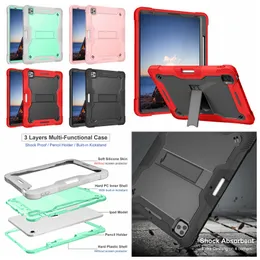 Defender Shockproof Cases For Ipad Pro 12.9 12.9inch Hard Plastic PC Soft Silicone 3 in 1 Hybrid Layer Kickstand Holder Impact Front Anti-fall Back Cover Skin