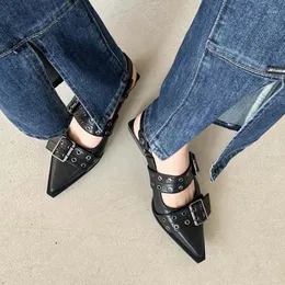 Dress Shoes Fashion Shopping Walk Double-Buckle Sandals Summer French Retro High-heeled Lady 2023 Women Thick Heel Pointed Toe