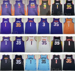 Mens Valley Basketball Jersey City Kevin Durant 35 Devin Booker 1 Bradley Beal 3 Czarna biała fioletowa pomarańczowa drużyna Kolor całej klasycznej ikony oddychająca koszula