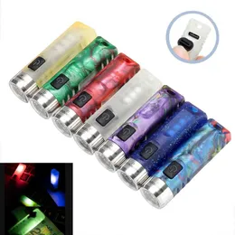 Фонарики факелы ключ -матч светодиодные USB Аккуратный мини -факел карманный лампа с UV RGB Red Blue Sidelight с пряжкой для наружного лагеря