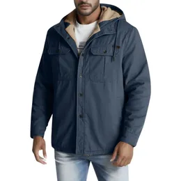Men's Jackets en's Hooded Cargo Jacket Warm Padded Thicken Lined Sherpa Cotton Hoodie Winter Outdoor Fleece Coats Outwear S2XL 231115