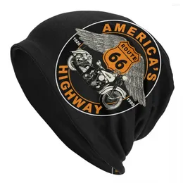 Baskenmützen US 66 Biker Bonnet Hüte Americas Highway Skullies Mützen Männer Frauen Trendy Elastic Beanie Herbst Kpop Graphic Caps