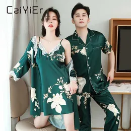 Women's Sleep Lounge CAIYIER 2020 Lovers Silk Pajamas Set Flower Lace Sexy Robe + Nightdress Women Men Nightwear Suit Fashion Colors Party Homewear zln231116