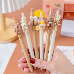 12pcs/çok sevimli karikatür geri çekilebilir jel kalem 0.5mm siyah mürekkep kalemleri kawaii ayı kiraz çocukları okul malzemeleri ofis kırtasiye