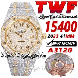 TWF V3 twf15400 A3120 Relógio masculino automático Ouro 18K Prata Pavimentado Diamantes Mostrador Marcadores árabes Pulseira de diamante 2023 Super Edição eternidade Jóias Relógios gelados