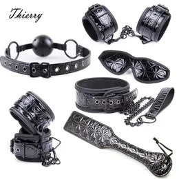 Brinquedos adultos Thierry Crimson / Black Amarrado Ultimate Bondage Kit Blindfold Ball Gag Collar Pulso e Tornozelo Algemas Paddle Spanking Sex Toys 231116