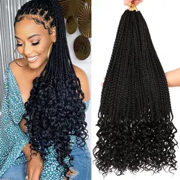 24 Inch Box Braids Wavy Crochet Braid Hair Extensions 22 roots Box Braids With Curly End For Woman