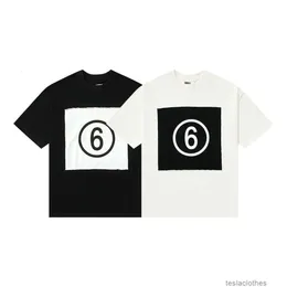 Designer modekläder lyxiga tees tshirts nya mm6 magilla maison stil patch nummer 6 tryckt lös kort ärm t-shirt män kvinnor par