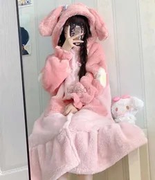 Women's Sleep Lounge Sweet Hooded Princess Pajamas Women Winter Coral Velvet Thick Cute Bathrobe Nightdress Pink Kaii Cartoon Nightgown Homewear zln231116