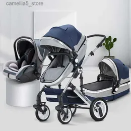 Barnvagnar# 2023 Ny baby barnvagn baby barnvagn 3 i 1 hög landskapsbilvagn med basinet nyfödda bärbara resor baby vagn Q231116