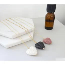 Pingente colares moda ouro natural coração amor lava pedra colar aromaterapia difusor de óleo essencial para mulheres jóias dhgarden dh1sf
