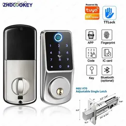 Smart Lock Smart App Electronic Deadbolt blokada odcisków palców RFID Kod hasło Klawisz Klucz Wpis Tuya Ttlock Smart Door Block for House apartamentl231116