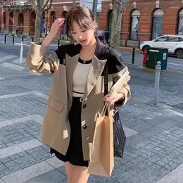 Womek Trench Coats Xizou 2023 Kobiety kontrast kolor Blazery Koreańska moda luźna blezer kurtki panie Y2K Streetwear Chic Casual