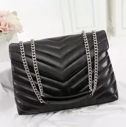 حقيبة الكتف في حقيبة اليد الفاخرة لولو على شكل Y Seam Seam Leather Layes Metal Chain Black Chlamshell Messenger Chain Bags Beach Bag Bage