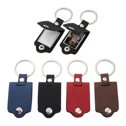 DIY Leather Keychains Sublimation Blank Photo Frame Keychain Creative Gift Keyring Key Chains