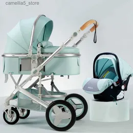 Strollers# NEW Baby Stroller 3 in 1 High Landscape Stroller Reclining Baby Carriage Two way Foldable Stroller Baby Bassinet Puchair Newborn Q231116