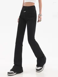 Calças de brim femininas flare cintura baixa solta confortável para calças femininas 2023 outono elástico moda estilo namorado calças jeans