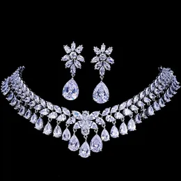 Conjuntos de joias de casamento Emmaya luxo zircônia cúbica nupcial lágrima gota cristal strass festa colar 231116