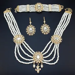 Conjuntos de joias de casamento Neovisson 18K cor dourada Marrocos Luxuriante noiva pérola frisada colar brinco pulseira para mulheres 231116