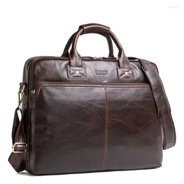 Briefcases Leisure Cowhide Business Briefcase Can Hold 14 Inch Laptop Bag Large Capacity Men's Shoulder Mens Luxury Designer Bags