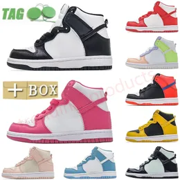 2024 med Box Big Kids Designer Shoes White Black Duncks Panda High Kid Boys Girls Sneakers Childrens Grad School Trainers Kentucky Syracuse Youth Sneaker Storlek 37