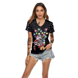 Kvinnors T-shirt Women's Top 3D Printed Reindeer Digital Printed V-Neck T-shirt 231116