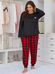 Kvinnors sömn lounge plus size kvinnors pyjama set långärmad o nack t-shirt plädbyxor 2 stycken sömnkläder hösten kausal hemkläder nattkläder tyg zln231116