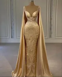 랩 비즈 레이스 아플리케이 이브닝 드레스 파티 두 번째 리셉션 가운 플러스 사이즈와 금 인어 무도회 드레스