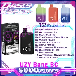 Original Uzy Bang BC5000 E Cigarros 0% 2% 3% 5% 12ml Pod Pré-cheio 650mAh Bateria 12 Sabores Caneta Vape Descartável Puffs 600