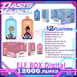 Original Elf Box Digital 12000 puffstänger Disponerbar Vape Pen E Cigaretter 23 ml Pre Filled Pods Cartridge 500mAh Uppladdningsbara batteriförningar 7K