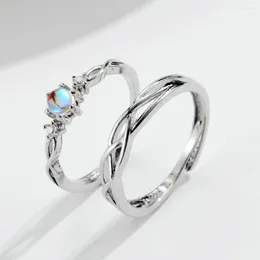 Anéis de casamento duplo justo romântico semi-precioso moonstone cor de ouro branco casal presente de dia dos namorados para joias da moda kbr161