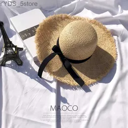 Chapéus de aba larga Chapéus de balde Lafite Sun Hat Mulheres Summer Beach Wide Brim Edição Coreana Doce e Adorável Sun Shade Chapéus Floppy Fashion Visor Cap H109 YQ231116