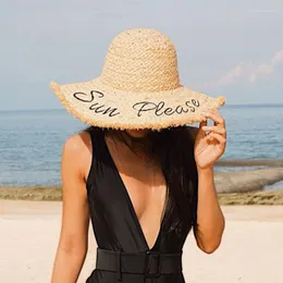 Breda randen hattar brev broderi strå hatt kvinnors sommar stora kupol naturliga raffia kvinnliga uv skydd solskyddsmedel strand sol