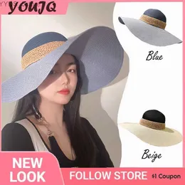 Chapéus de aba larga Bucket Chapéus Mulheres Francesas Verão Praia Viagem Str Sun Chapéu Amplo Brim Sunblock Sunshade Férias Dobrável Visort Hat Capeline Paille Femme YQ231116