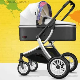 Strollers# NEW Baby stroller Luxury pu leather baby cars 2023 High Landscape Stroller portable baby pushchair stroller baby pram Bassinet Q231116